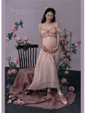 Mqtime Women Photography Props Maternity Dresses V-neck Pregnancy Pink Sweet Pregant Dress Studio Photoshoot Photo Clothes