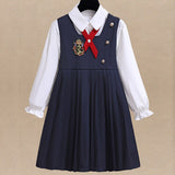Mqtime School Uniform Outfit Kids Suits for Girls Sets Clothes Teenagers Preppy Shirt & Dress Twinset Children Costumes 6 8 10 12 Years