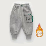 Mqtime Spring Kid Trousers Autumn Children Straight Thin Fleece Warm Sports Pant Baby Cartoon Dinosaur Jogger Sweatpant for Boy