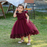 Mqtime Flower Red Party Dress For Girls Formal Tulle Infant Princess Costume Little Kid Birthday Toddler Girl Clothes 0 to 12 Months