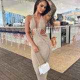 Mqtime 2023 Summer Beach Dress For Women Elegant Sleeveless Backless Halter Lace Up Sexy Boho Dresses White Knitted Long Dress