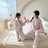 Mqtime Mom and Daughter Matching Clothes 2023 New Fashionable Girls Spring Homewear Pajamas Floral Baby Casual Simple Clothes Set