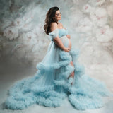 Mqtime Maternity Photography Dress Women Ruffle Long Sleeve Tulle Long Dress Maternity Pregnant Women Dress Baby Shower Robe