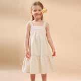 Mqtime  Summer Girls Ruffle Pleated Straps Dress 2023 New Children's Cotton And Linen Backless Casual Loose Princess Dresses