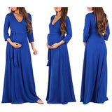 Maternity Maxi Dress Pregnancy Wrapped Ruched V Neck Dress Pregnant Photography Dress Mom Baby Shower Dress Woman Party Dress