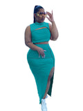 Mqtime Women Clothing Casual 2 Pieces Set Plus Size Sexy Outfits Tank Crop Top and Bodycon 5xl Dress Sets Wholesale Bulk Dropshipping