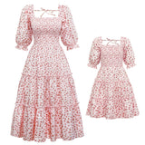 Mqtime  Mother Daughter Dress Floral Printed Family Matching Dresses Square Collar Dresses Summer Mommy and Me Clothes