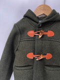 Mqtime Boys Coat Woolen Winter Greenish Brown Hooded Jacket With Horn Buttons Warm Christmas Eid Clothing British Royal Style For 2T-8T