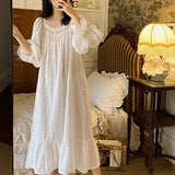 Mqtime Kawaii Women's Nightdress Long Sleeve Summer Spring Ladies Homewear Lace Square Collar Korean Style Nightwear For Female