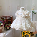 Mqtime Spanish Lolita Baby Dress Girls Embroidery Floral Ball Gown For Toddler Birthday Clothes Children Boutique Lace Summer Dresses