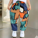 Mqtime New Boys Print Casual Pants Summer Graffiti Designer Print Sweatpants Thin Long Pant Teenage Kids Boys Clothes for 2-12 Y