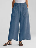 Mqtime 2023 Spring Summer Cotton Linen Wide Leg Women's Pants High Waist Pocket Korean Fashion LOOSE  Ankle-length Pants for Women