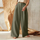 Mqtime High Waist Wide Leg Pants for Women Boyfriends Cargo Straight Solid Korean Style Women's Streetwear Single Breasted Trousers