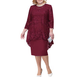 Mqtime Plus Size Dresses Summer Lace Mesh Sexy Elegant Midi Party Layerd Dress Loose Three Quarter Sleeve Women's Clothing 4XL 5XL Robe