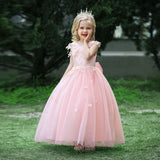 Embroidery Flower Children's Party Dress For Wedding Sleeveless Elegant Long Baby Girl Birthday Feast Clothes 4 to 14 Years