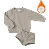 Mqtime 1-12 year old children's sports suit autumn new boys' and girls' long sleeve loose sweater shorts leisure two-piece set