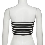 Mqtime Strapless Knitted Tube Tops Women Striped Hollow Out Summer Autumn Cute Crop Tops Sleeveless Backless Sexy Y2k Tank Tops