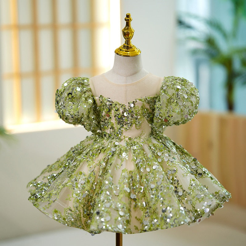 Mqtime Luxury Birthday Party Dress for Little Girl Green Sequin Short mqtime Mqtime Luxury Birthday Party Dress for Little Girl Green Sequin Short mqtime