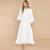 Mqtime Autumn Winter New Flowy Long Solid Colour oversized Dress For Women Long Sleeve Buttons Shirt Maxi Dresses A2743