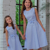 Mqtime Mom and Daughter Dress Fashion Sundress Sleeveless Plaid Bow-knot Back Zipper Mini Dress Mother and Daughter Clothes
