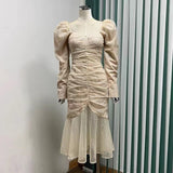 Mqtime High glitter lamb leg long sleeve starlight waist fishtail dress party dress
