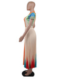 Mqtime Chic and Elegant Woman Dress Birthday Pleated Long Summer Dress Round Neck Fashion Midi Dresses Wholesale