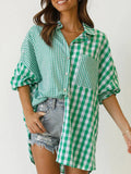 Mqtime GypsyLady Plaid Elegant Chic Blouse Shirt Boyfriend Spring Autumn Women Blouse Green Pink Long Sleeve Casual Holiday Ladies Tops