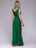 Mqtime Women Summer Elegant Long Party Dress Solid Color V-neck Zipper Split Fashion Evening Maxi Dress 2023