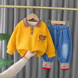 Mqtime Spring Autumn Children Boys Girls 2PCS Clothing Set Embroidery Cartoon Bear Sweatshirts Jeans Pants Baby Girl Sports Suit