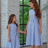 Mqtime Mom and Daughter Dress Fashion Sundress Sleeveless Plaid Bow-knot Back Zipper Mini Dress Mother and Daughter Clothes