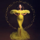 Mqtime Maternity Photoshoot Dresses Mermaid Dress Off Shoulder Tulle Lace Stretch Fabric Prom Gown Photo Shoot Pregnancy Clothes