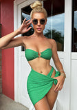 Mqtime New 2023 Sunni Three Piece Bikini Pure Color Beach Bathing Suit Wipe Bosom Skirt Swim Wear For Women Swimwear Two Set Summer