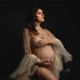 Mqtime See Through Tulle Maternity Photography Props Dress Flare Rulles Sleeve Maternity Photography Outfit