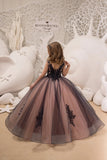 Mqtime Flower Girl Dresses for Wedding Pearl Pink Floral Tulle Luxury Princess Long Maxi Kids Bridesmaid Ball Gowns Birthday