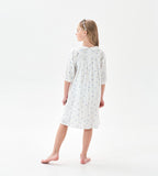 Mqtime kids girls summer floral print white cotton flare dress 3 to 16 years child teen girl fashion 3/4 sleeve cotton lining dresses