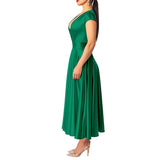 Mqtime Spring Summer Women Sexy Long Dress Elegant Party V Neck Short Sleeve Zipper Solid Bodycon Slim Maxi Green Dress 2023 New