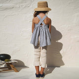 Retro Girls Summer Striped Suit 2022 New Baby Girl Cotton Casual Tops + Loose Wide Leg Pants Children's Clothing TZ140