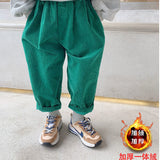 Mqtime Harem Pants Corduroy Children Outfits Tracksuit Winter Cotton Trousers Kids Outwear Boys Girls Casual Green Pants Warm Pants 2-8