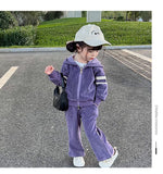 Mqtime Autumn Little Girls Children Clothing Set Two 2Pce Set Purple Hoodies Zipper Jacket +pants Baby Clothes Kids Outfits Sports Suit