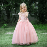 Embroidery Flower Children's Party Dress For Wedding Sleeveless Elegant Long Baby Girl Birthday Feast Clothes 4 to 14 Years
