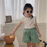 Mqtime Summer Baby Girls Shirt Flower Printing Lace Sleeveless Top Shirts Kids Clothing Cotton Linen Fabric Pastoral Style Shirt