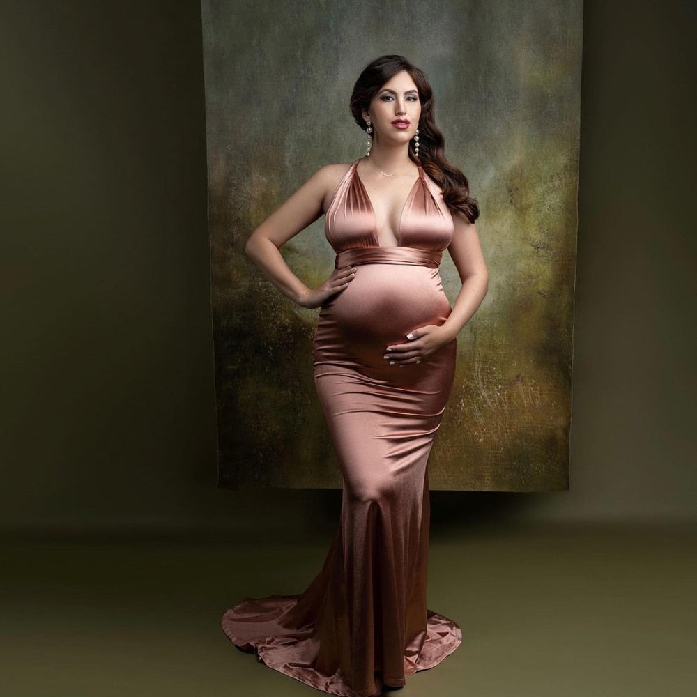 Mqtime Stretch Satin Convertible Multi Way Wrap Dress Maternity