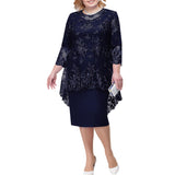 Mqtime Plus Size Dresses Summer Lace Mesh Sexy Elegant Midi Party Layerd Dress Loose Three Quarter Sleeve Women's Clothing 4XL 5XL Robe