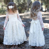 Mqtime Girls Dress Lace White/Beige Toddler Long Sleeve Flower Boho Clothes Baby Kids Princess Wedding Prom Party 2-12 Year