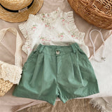Mqtime Summer Baby Girls Shirt Flower Printing Lace Sleeveless Top Shirts Kids Clothing Cotton Linen Fabric Pastoral Style Shirt