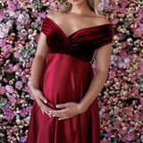 Mqtime Women's Long Dress Silk Elegant Deep V Neck Summer Party Babyshower Session Photos Pregnant Photographic Sexy Maternity Dresses