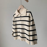 2022 Boys Casual Long Sleeve Knitting Pullover Toddler Girls Fashion Striped Pattern Print Sweater Spring Children's Clothing