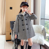 Mqtime Teen Girls Long Plaid Jackets 3-14 Year Kids Winter Warm Wool & Blends Trench Coats Fashion Breasted Outerwear Children Overcoat