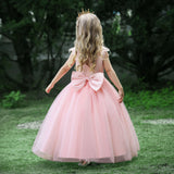 Embroidery Flower Children's Party Dress For Wedding Sleeveless Elegant Long Baby Girl Birthday Feast Clothes 4 to 14 Years