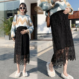 2022 Spring Autumn Chic Lace Maternity Skirts High Waist Adjustable Belly Clothes for Pregnant Women Korean Pregnancy